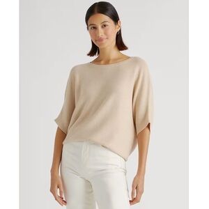 Quince Heather Oatmeal Lightweight Cotton Cashmere Link-Stitch Dolman Sweater XL